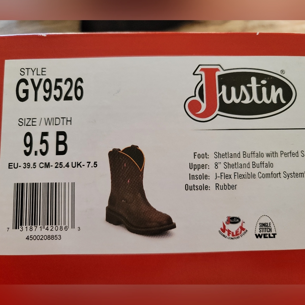 Justin NWT Gemma Shetland Round Toe Wester Boots Round Toe Pink Brown Size 9.5